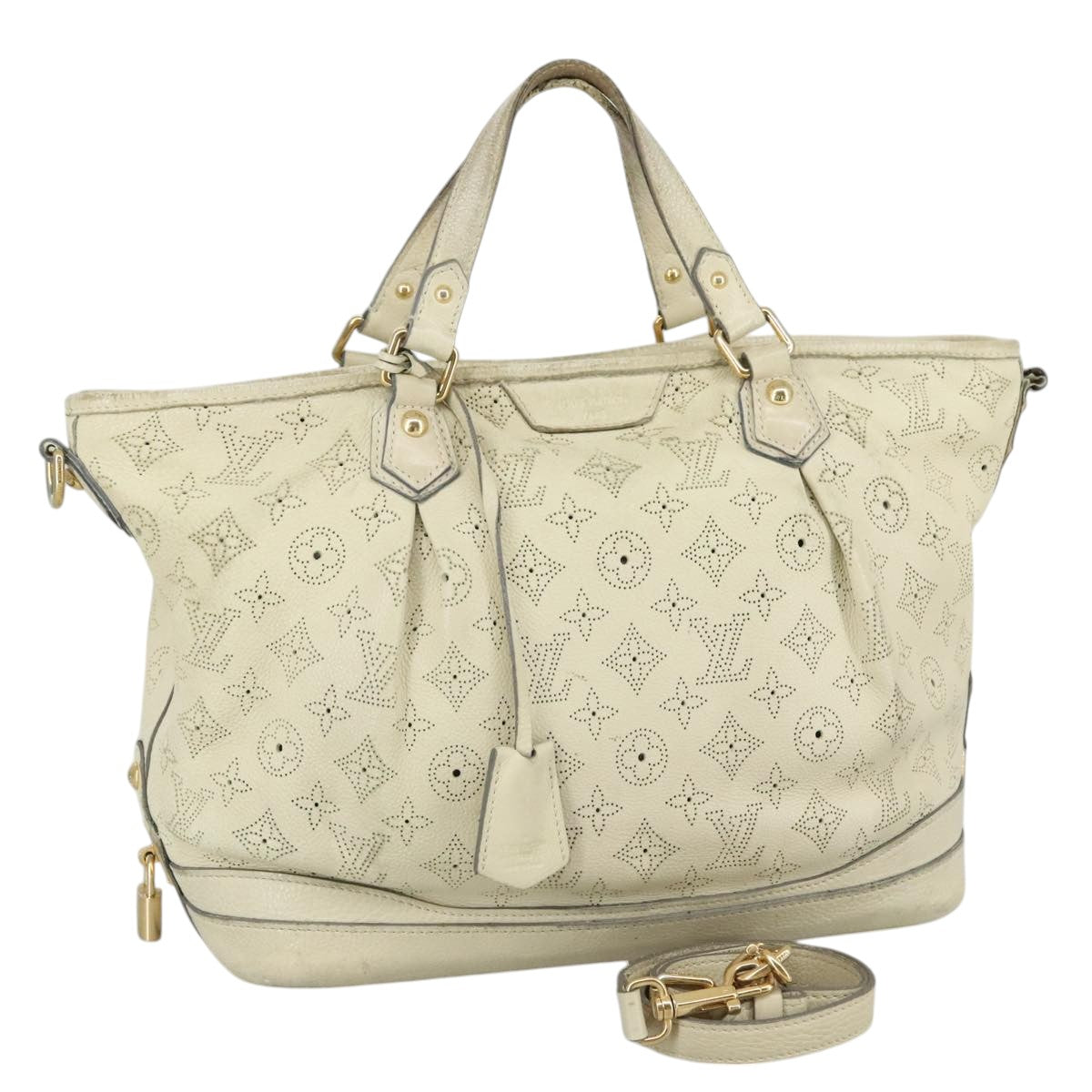 LOUIS VUITTON Monogram Mahina Stella PM Shoulder Bag Beige M93982 bs21519