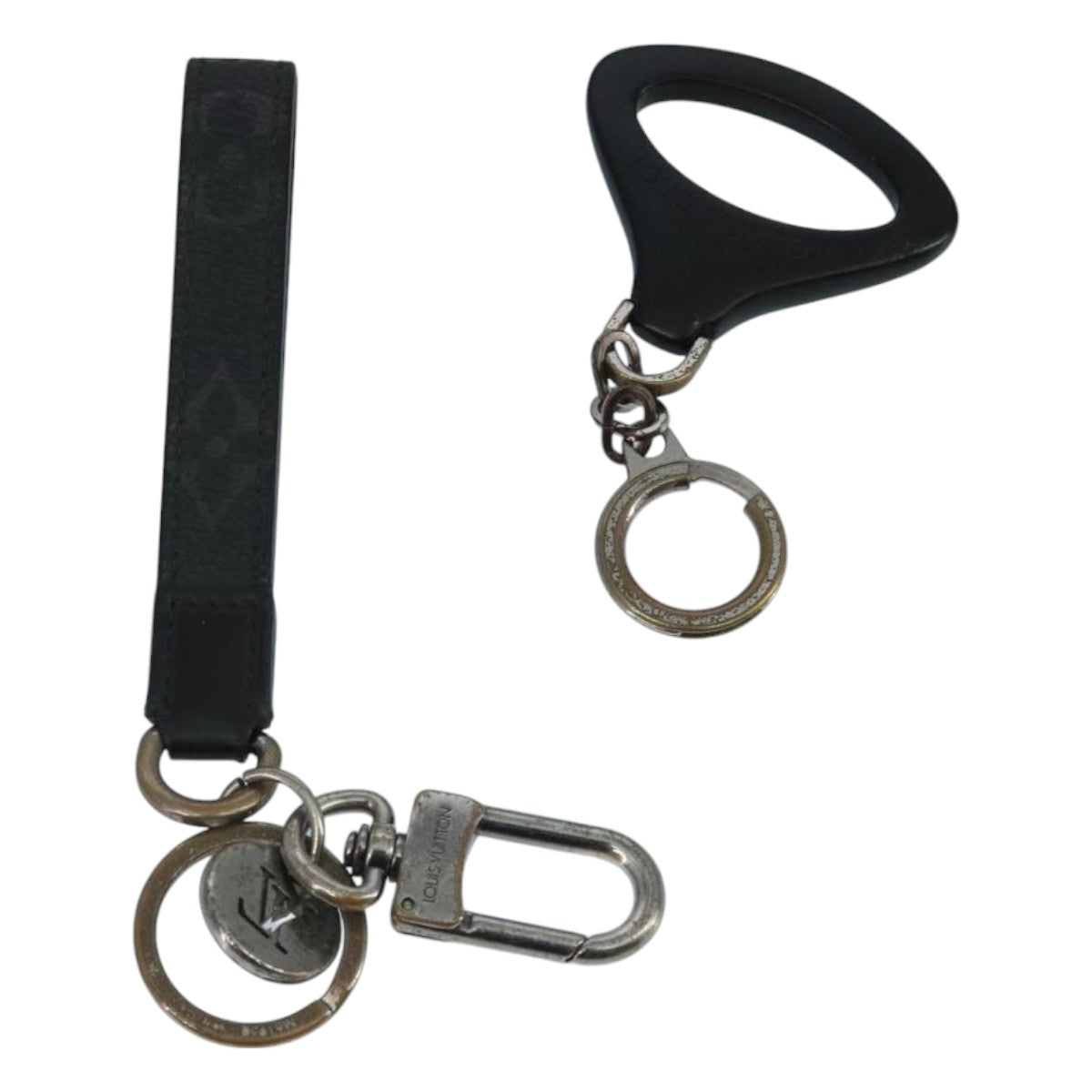 LOUIS VUITTON Key Holder Metal Leather 2Set Silver Black LV bs21753