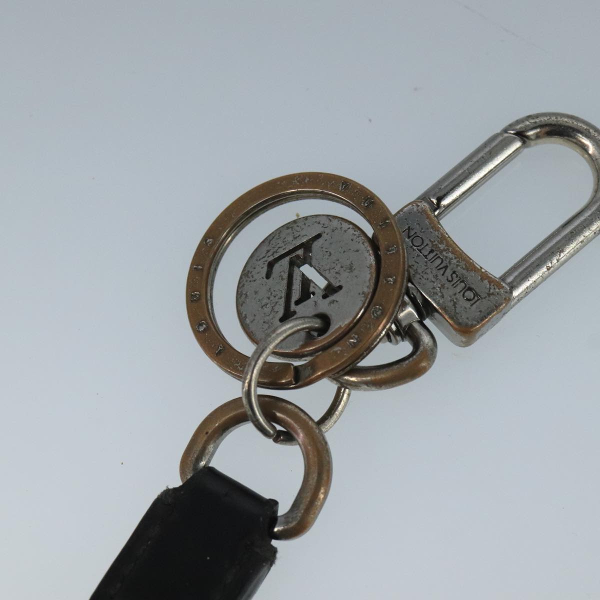 LOUIS VUITTON Key Holder Metal Leather 2Set Silver Black LV bs21753