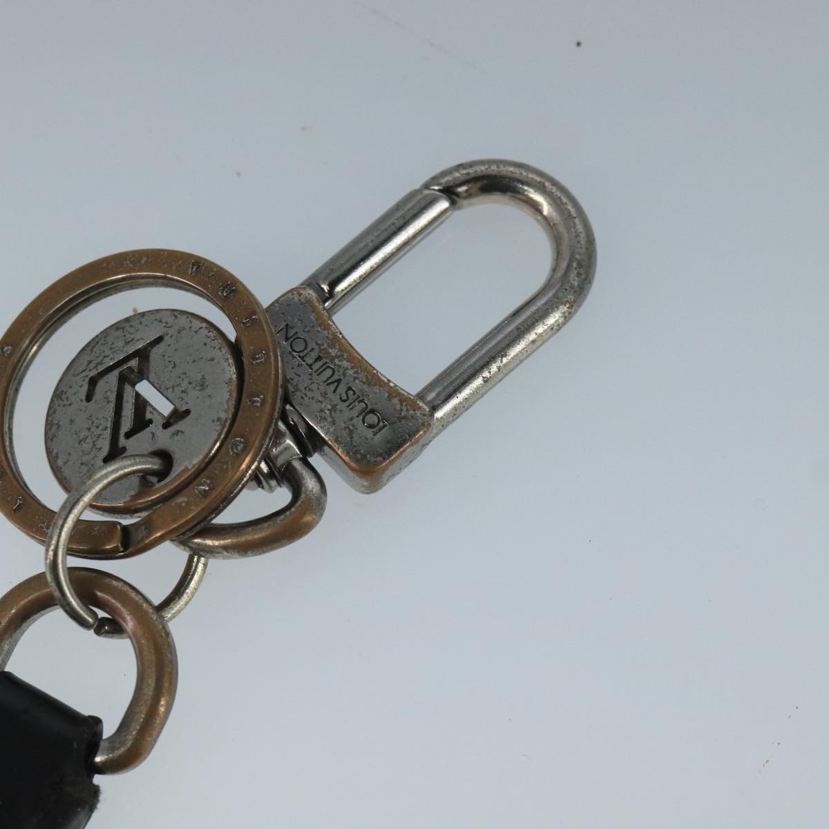 LOUIS VUITTON Key Holder Metal Leather 2Set Silver Black LV bs21753