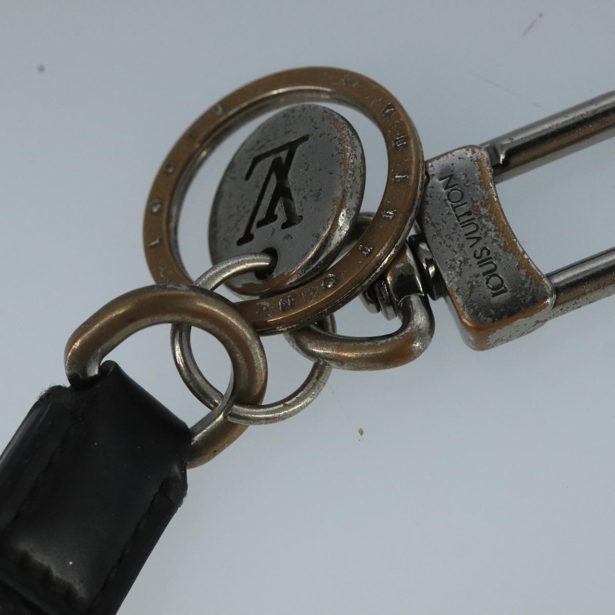 LOUIS VUITTON Key Holder Metal Leather 2Set Silver Black LV bs21753
