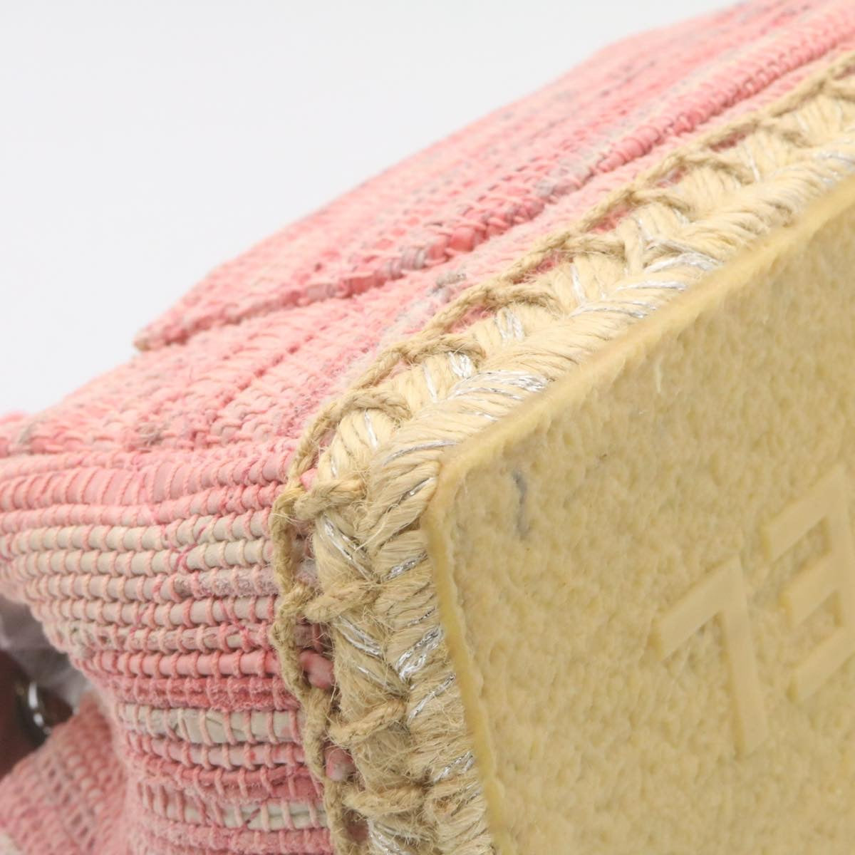 CHANEL Chain Flap Shoulder Bag Turn Lock Canvas Pink CC  bs334A