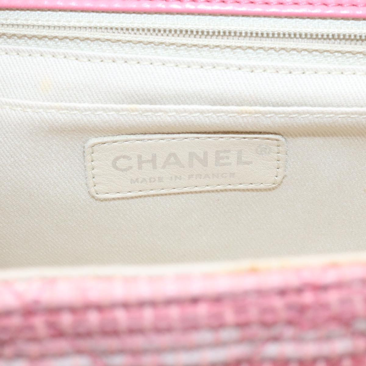 CHANEL Chain Flap Shoulder Bag Turn Lock Canvas Pink CC  bs334A