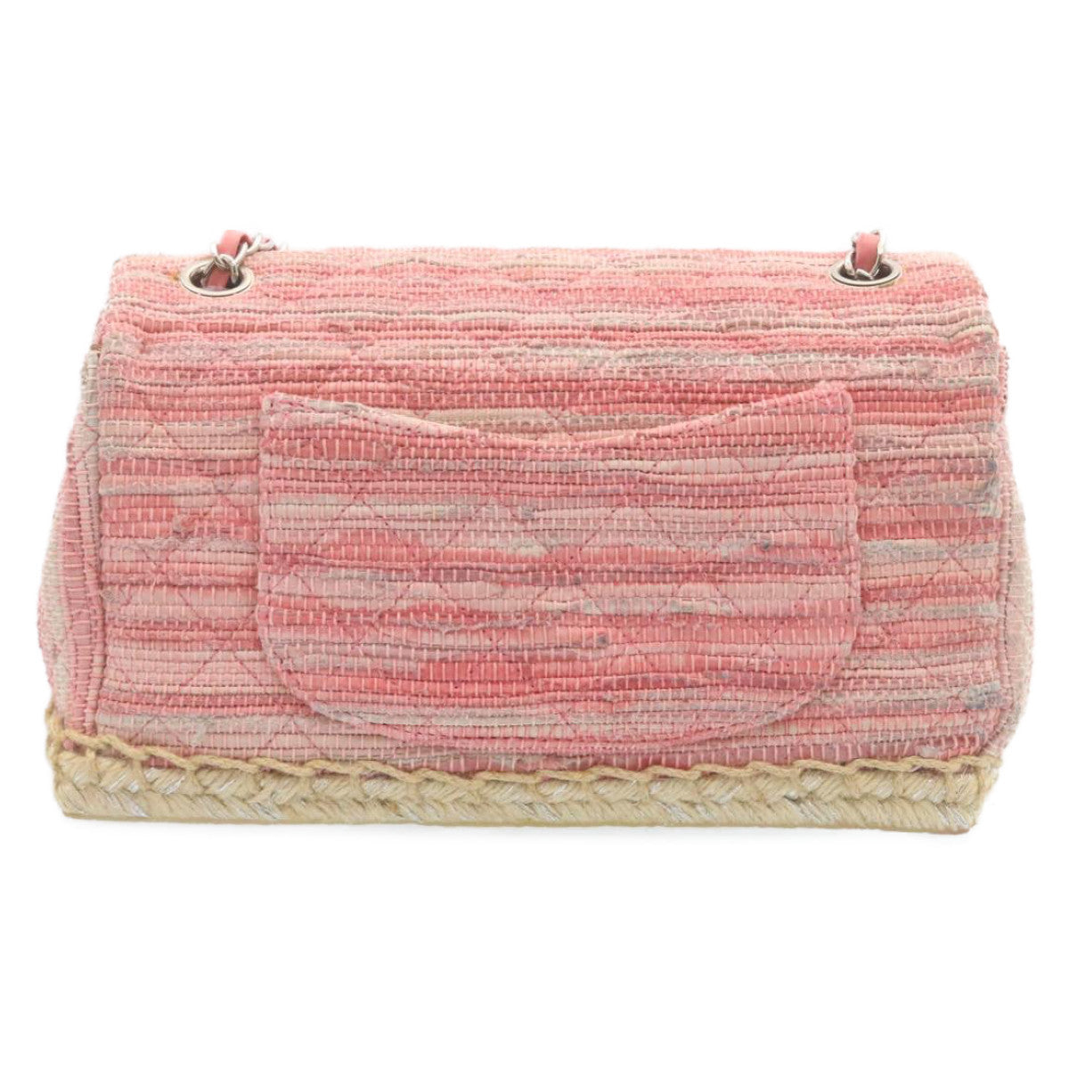 CHANEL Chain Flap Shoulder Bag Turn Lock Canvas Pink CC  bs334A