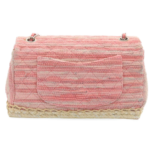 CHANEL Chain Flap Shoulder Bag Turn Lock Canvas Pink CC  bs334A