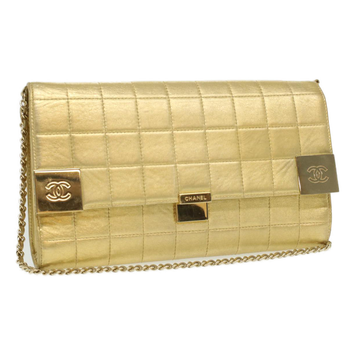 Luxury Chanel Choco Bar line Chain Shoulder Bag Leather Gold CC  bs3477A