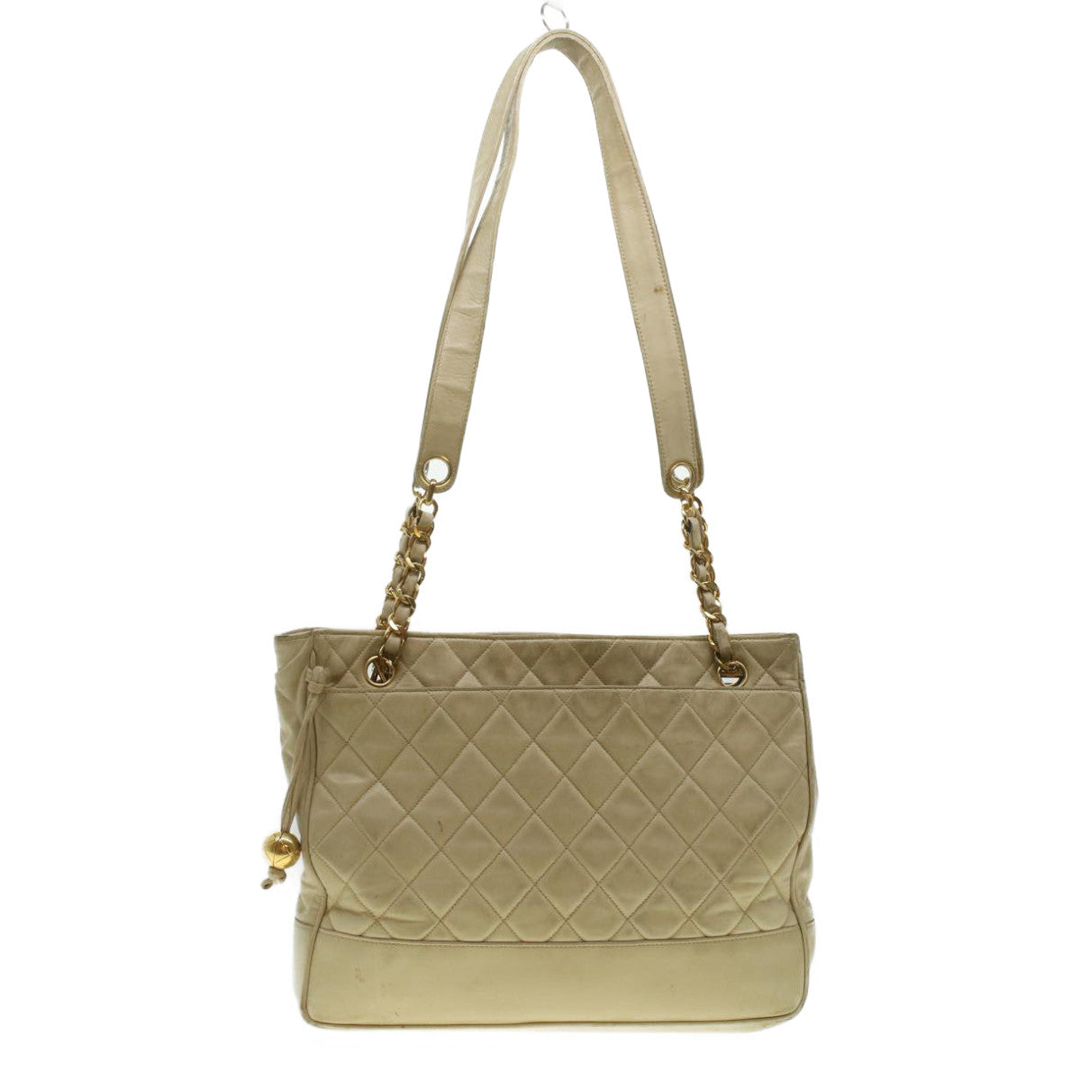 Luxury Chanel Matelasse Chain Shoulder Bag Lamb Skin Beige CC  bs4338