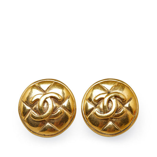 Chanel Matelasse Coco Mark Gold Plated Earrings