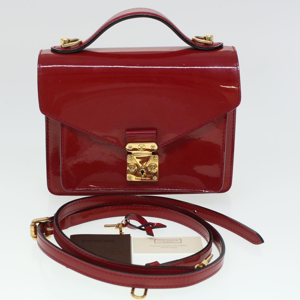 LOUIS VUITTON Vernis Monceau BB Hand Bag 2way Red M91579 LV bs5940
