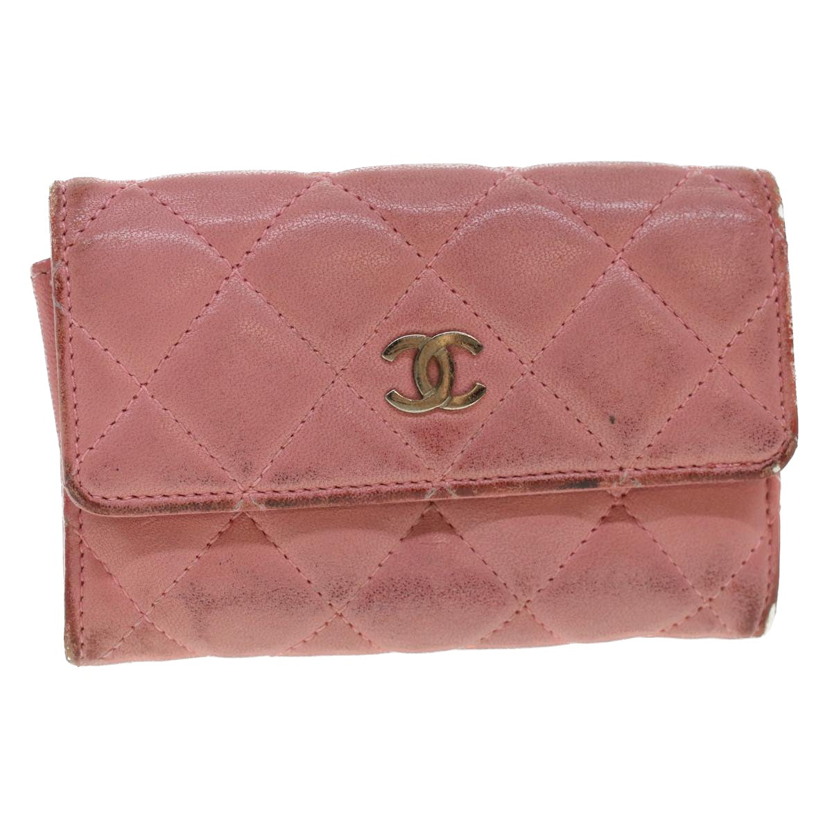 Luxury Chanel Matelasse Coin Purse Lamb Skin Pink CC  bs5967