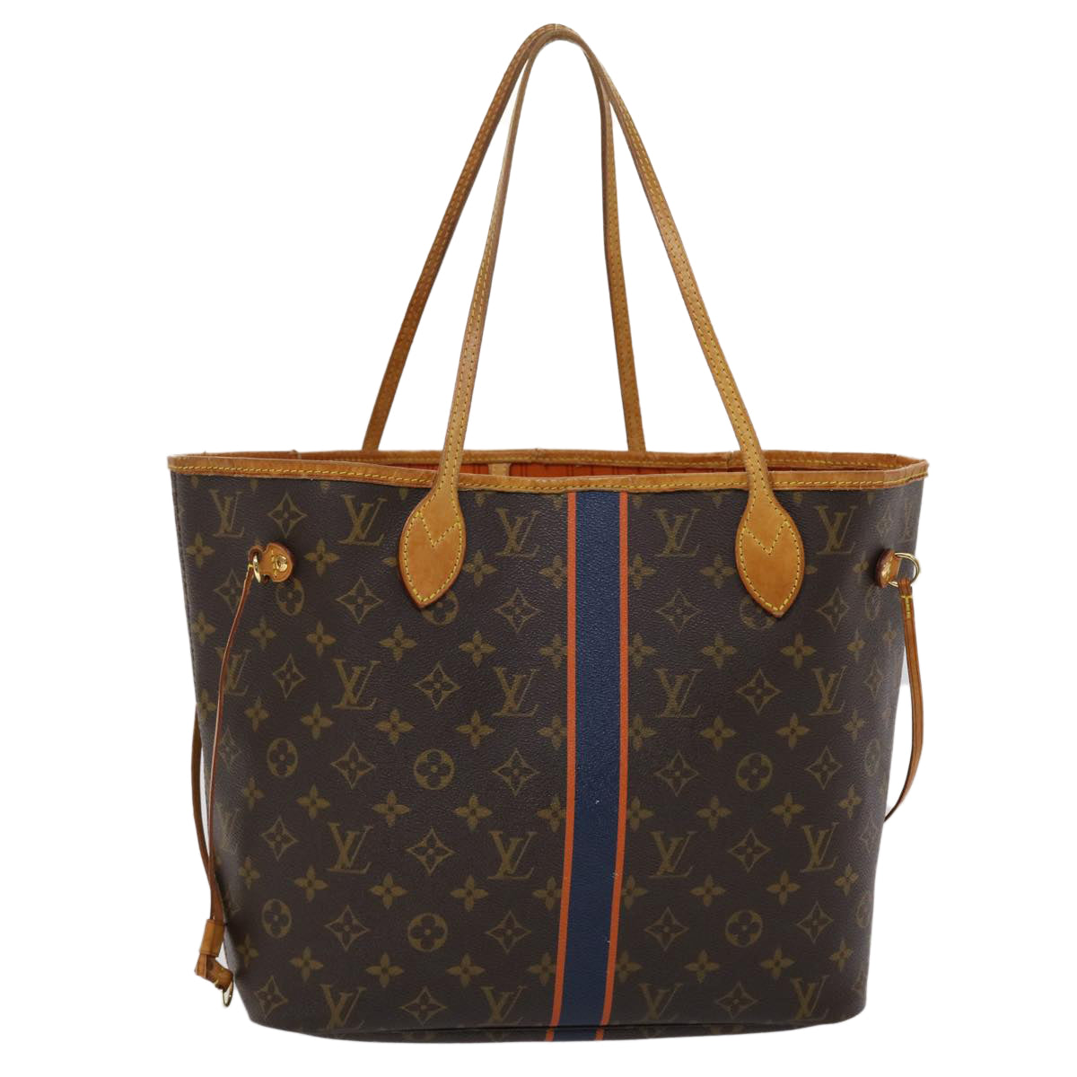 LOUIS VUITTON Monogram Neverfull MM Tote Bag Navy Orange M40156 LV bs6330