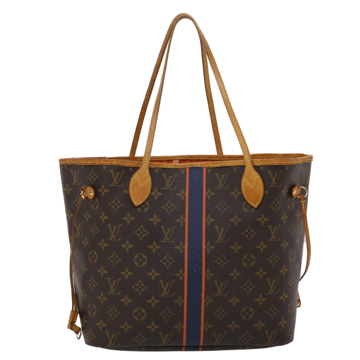 LOUIS VUITTON Monogram Neverfull MM Tote Bag Navy Orange M40156 LV bs6330