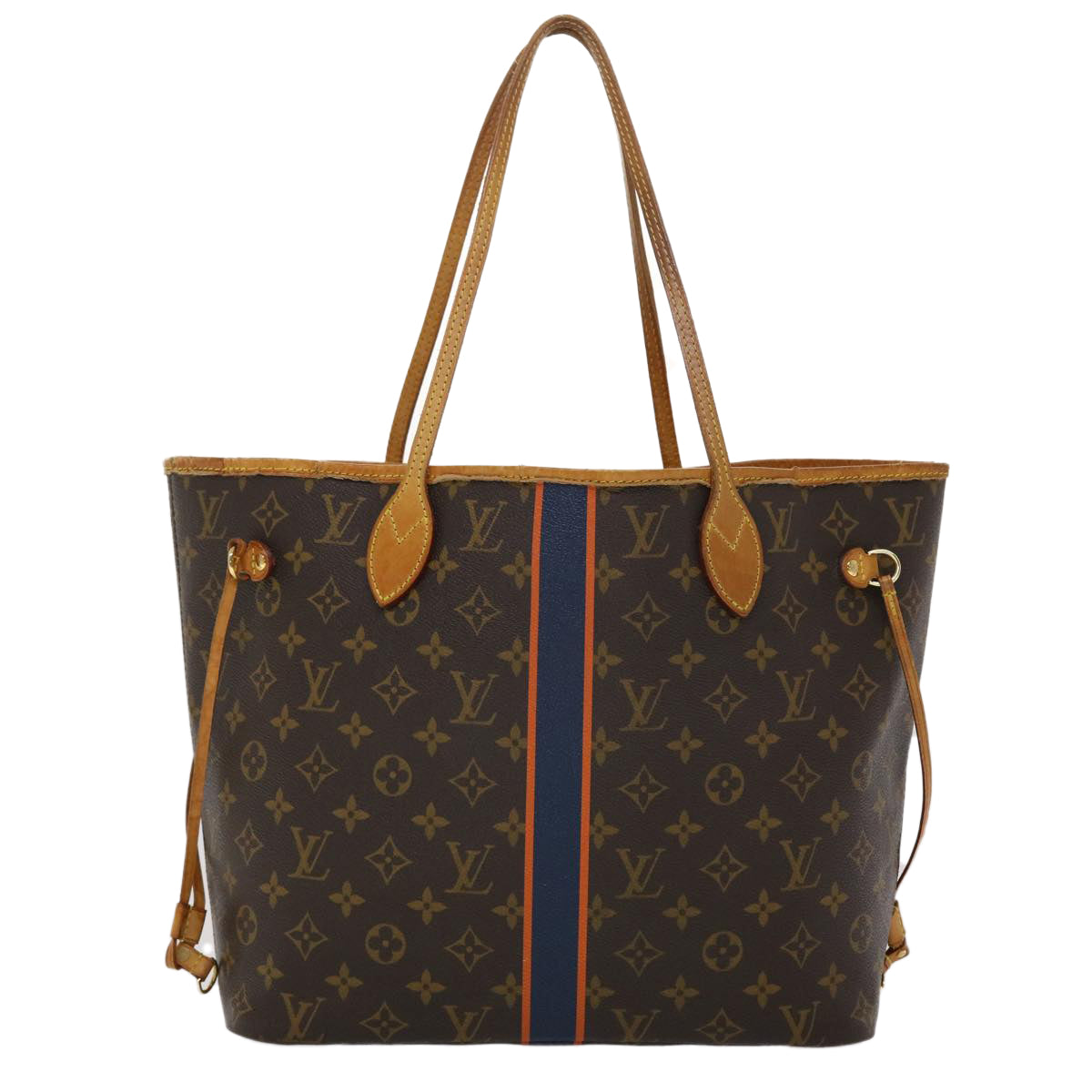 LOUIS VUITTON Monogram Neverfull MM Tote Bag Navy Orange M40156 LV bs6330
