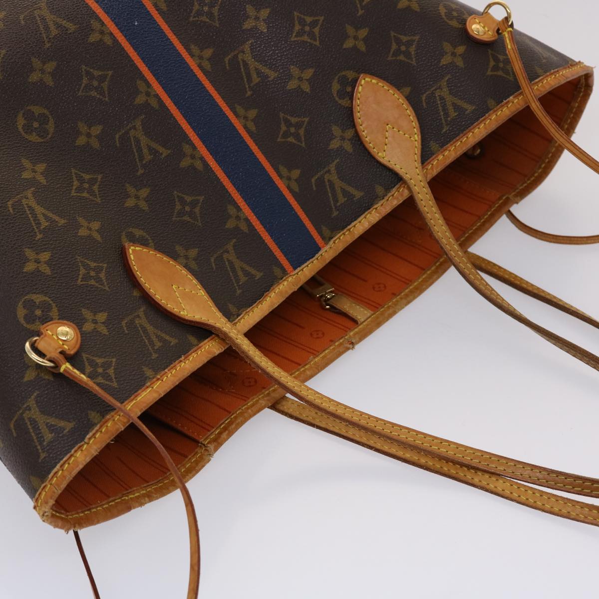 LOUIS VUITTON Monogram Neverfull MM Tote Bag Navy Orange M40156 LV bs6330