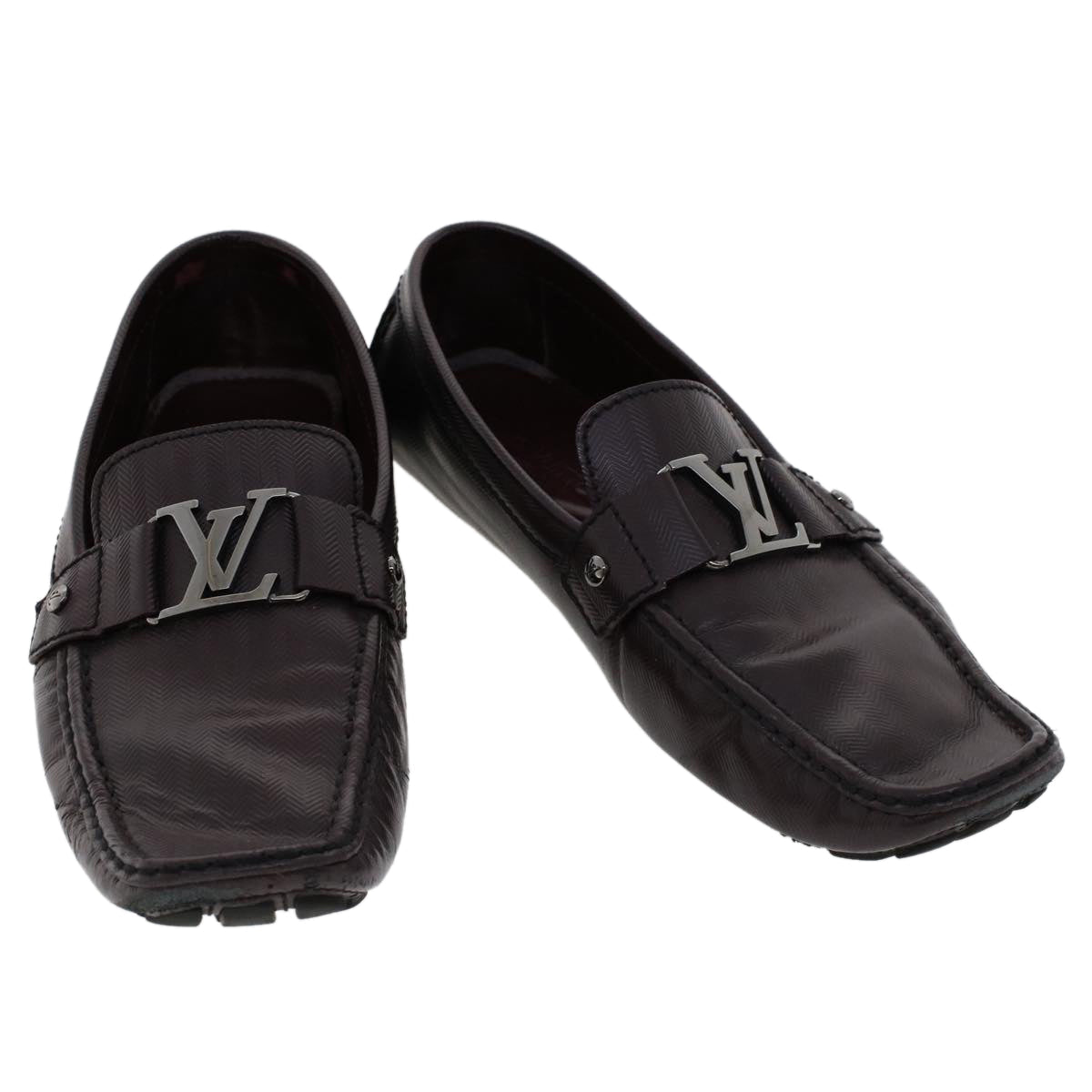 LOUIS VUITTON Loafers Shoes Leather Wine Red LV bs6418