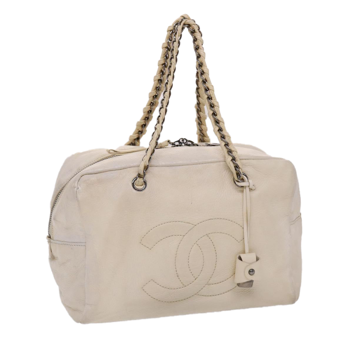 Luxury Chanel Chain Boston Bag Leather White CC  bs6591