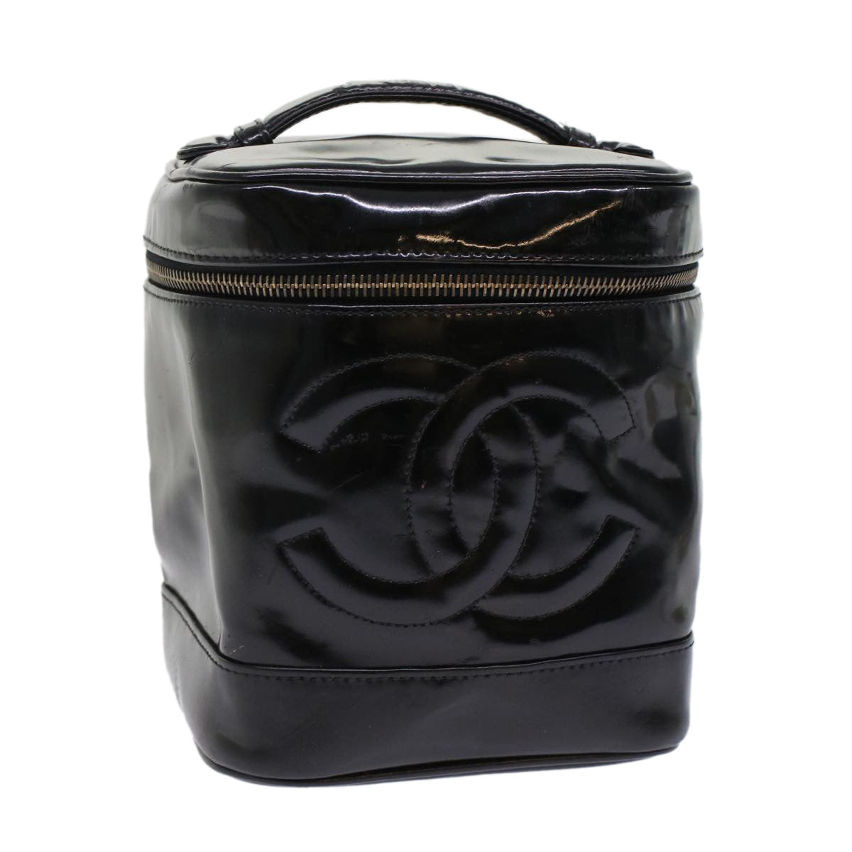 Luxury Chanel Vanity Cosmetic Pouch Patent leather Black CC  bs6857