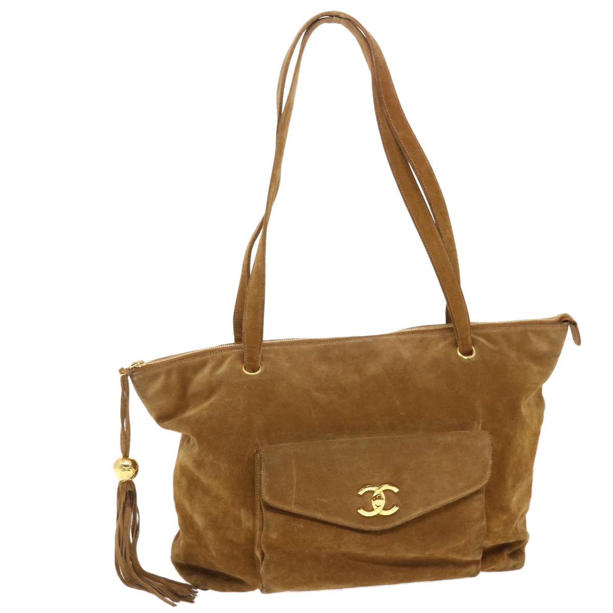 Luxury Chanel Shoulder Bag Suede Brown CC  bs6930