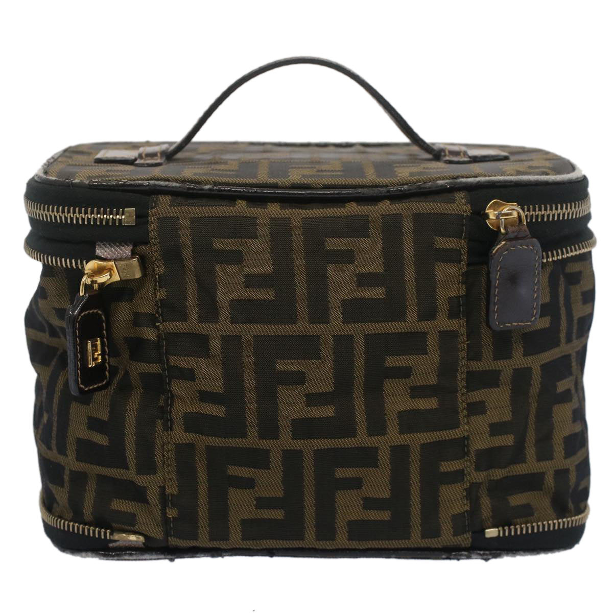 Luxury FendiZucca Canvas Vanity Cosmetic Pouch Black Brownbs7906