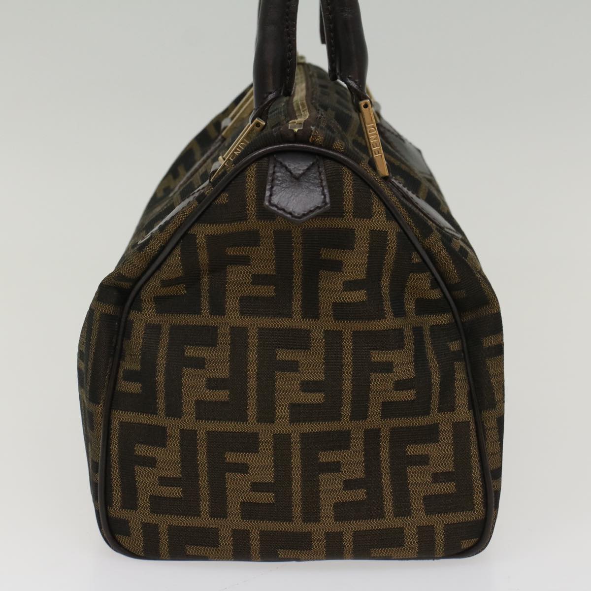 Luxury FendiZucca Canvas Boston Bag Leather Black Brownbs7951