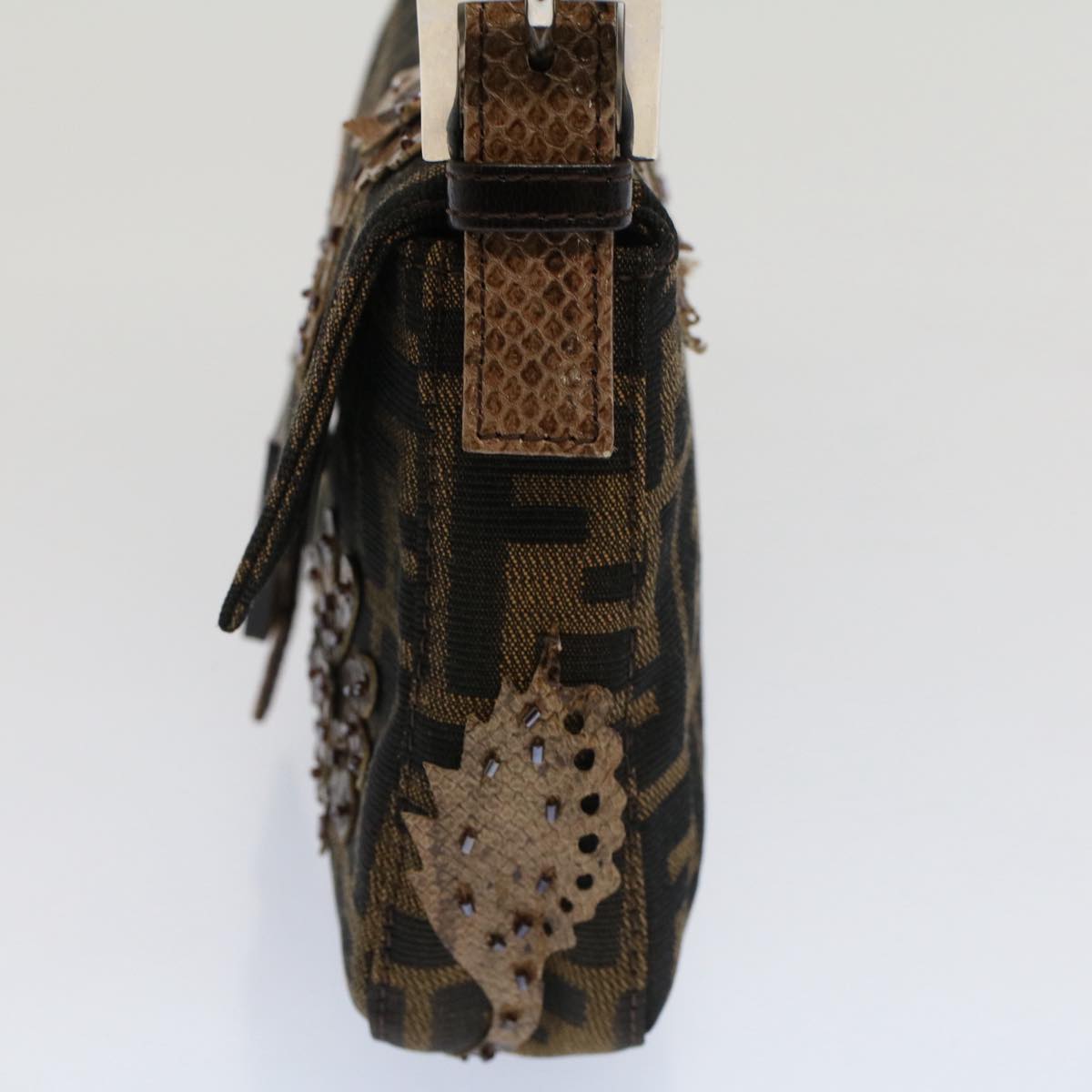 Luxury FendiZucca Canvas Mamma Baguette Shoulder Bag Black Brownbs7953