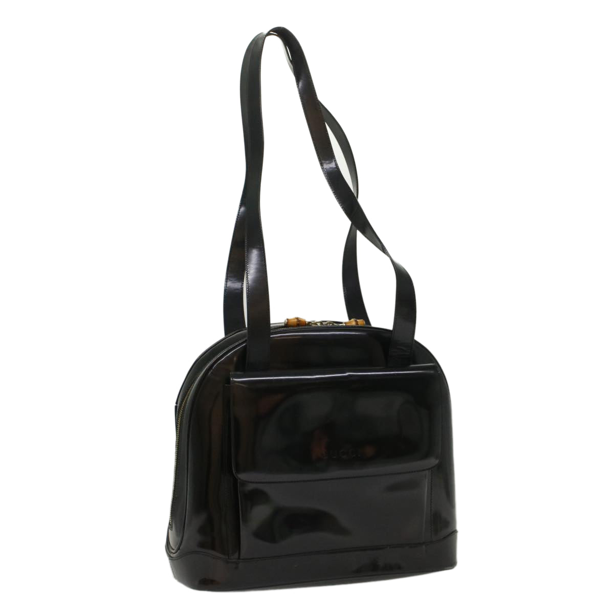 Luxury Gucci Bamboo Shoulder Bag Patent leather Black  bs8138