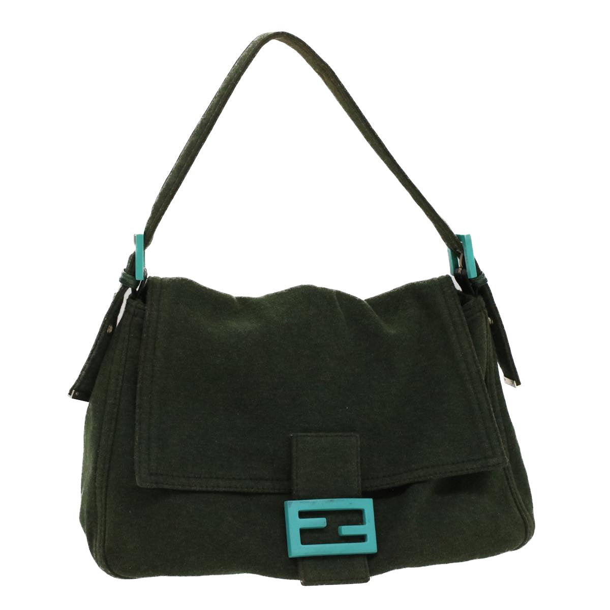 Luxury FendiMamma Baguette Shoulder Bag cotton Green Light Bluebs8194
