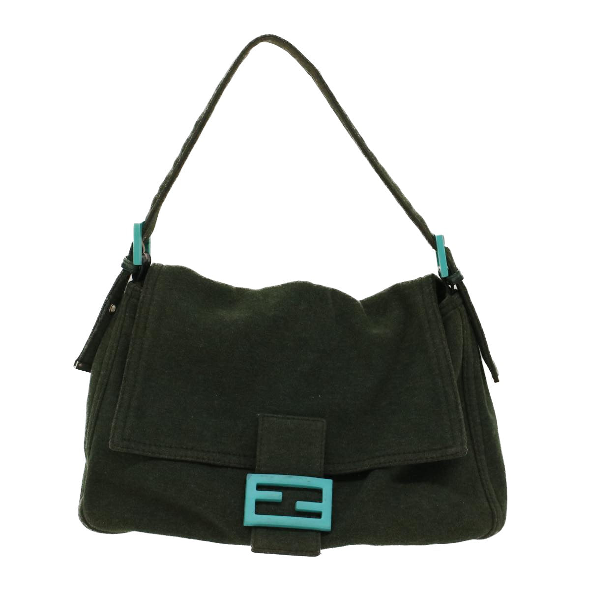 Luxury FendiMamma Baguette Shoulder Bag cotton Green Light Bluebs8194