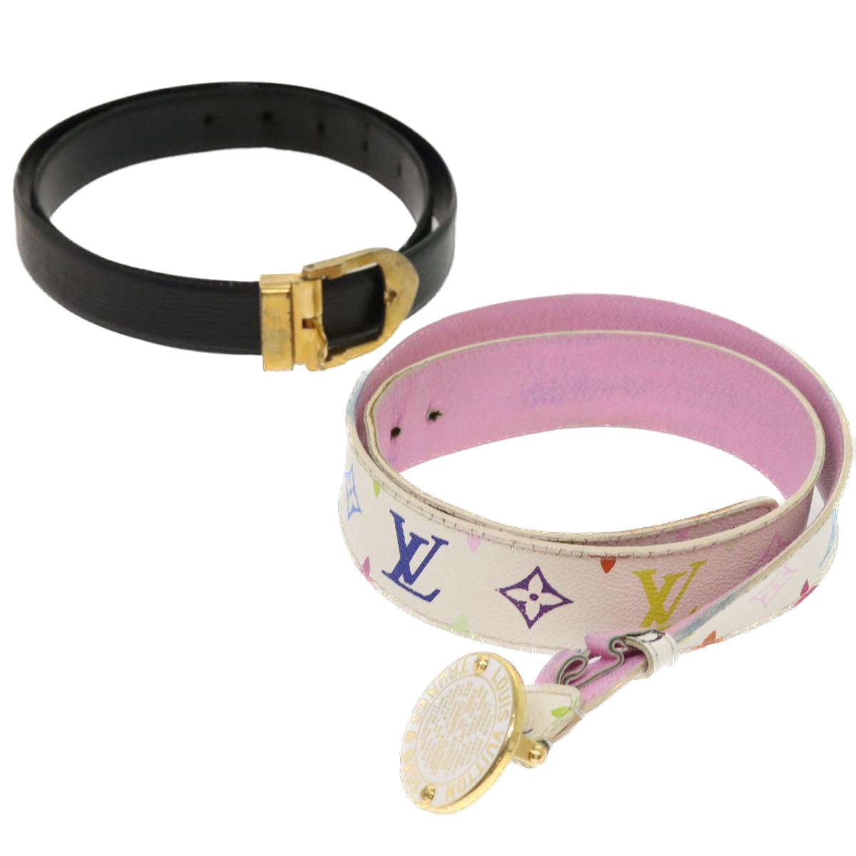LOUIS VUITTON Monogram Multicolor Epi Belt 2Set White Black LV bs8257