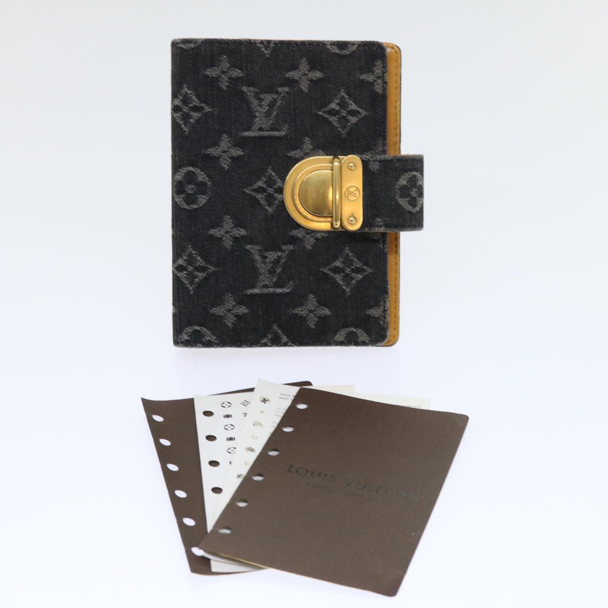 LOUIS VUITTON Monogram Denim Agenda PM Day Planner Black R20010 LV bs8284