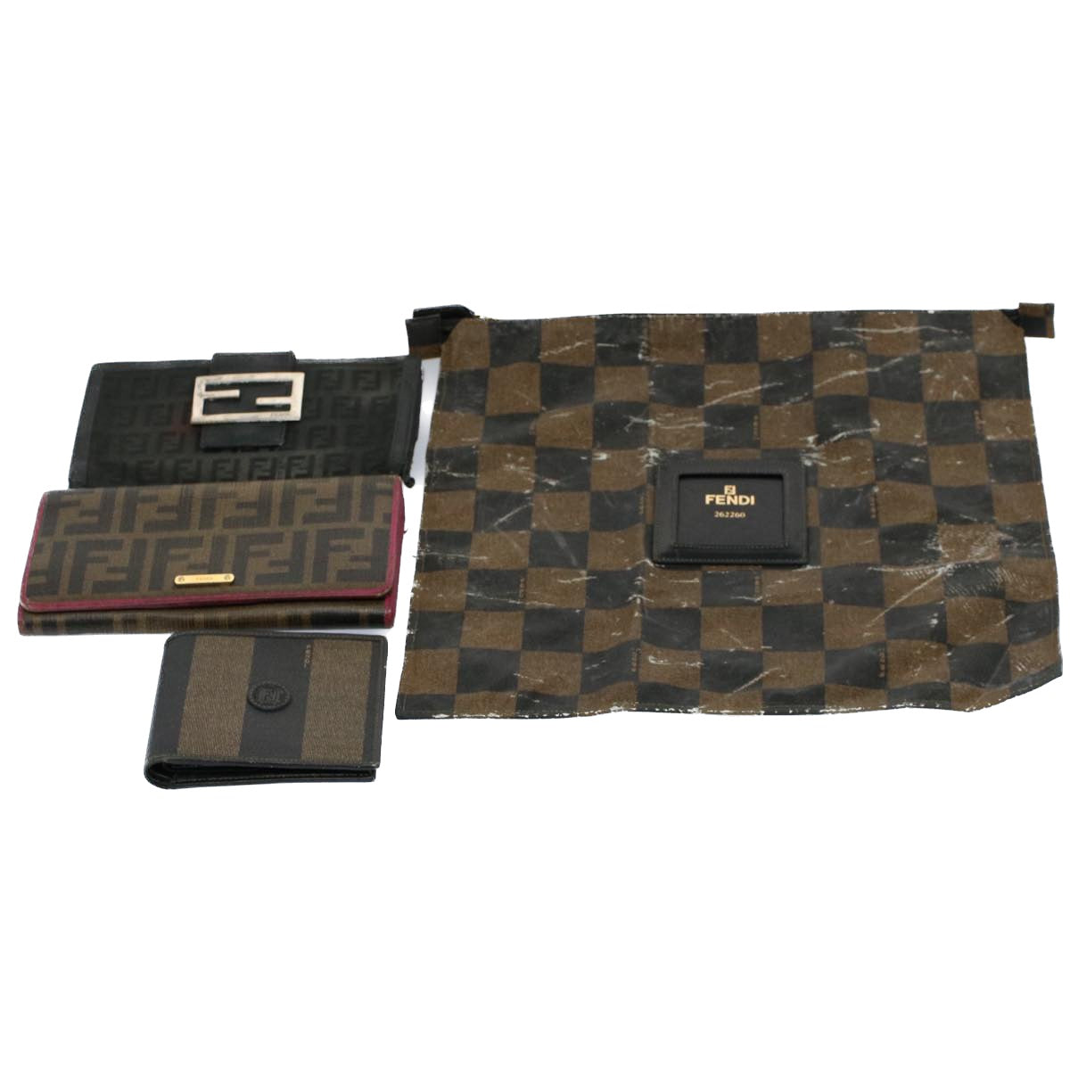 Luxury FendiZucca Zucchino Canvas Pouch Wallet Canvas 4Set Brown Blackbs8399