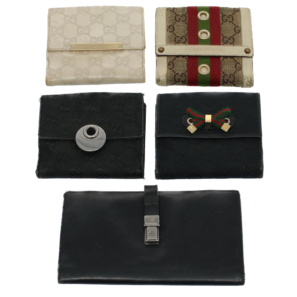 Luxury Gucci GG Canvas Web Sherry Line Wallet Leather 5Set Beige Red black  bs8401