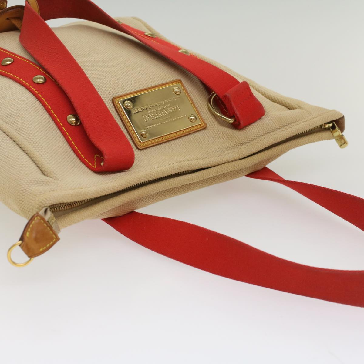 LOUIS VUITTON Antigua Cabas MM Tote Bag Beige Red M40035 LV bs8412