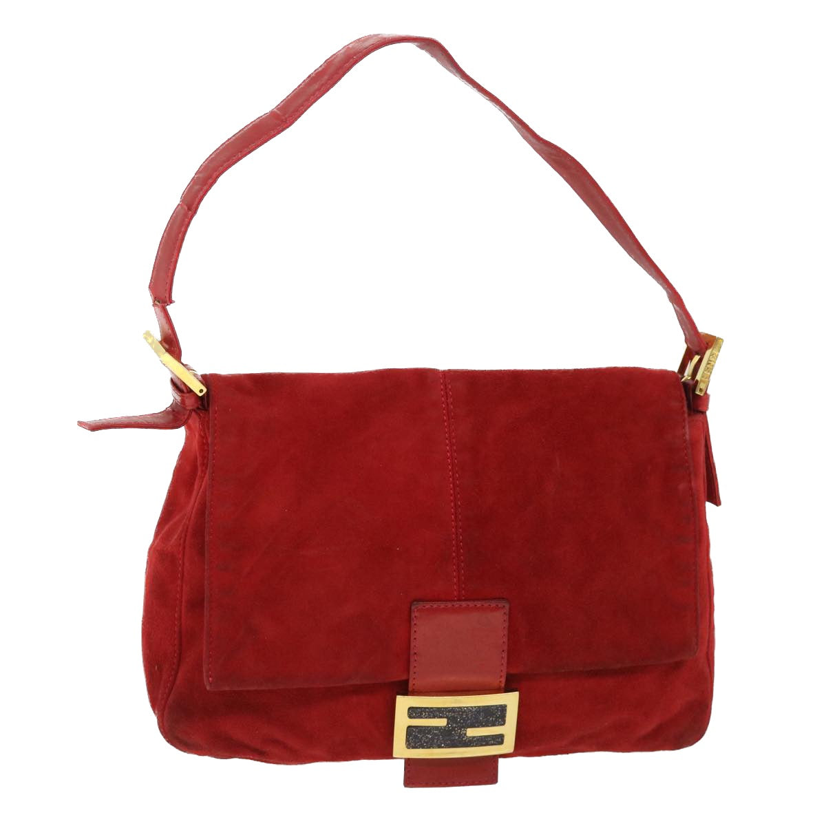Luxury FendiMamma Baguette Shoulder Bag Suede Redbs8443