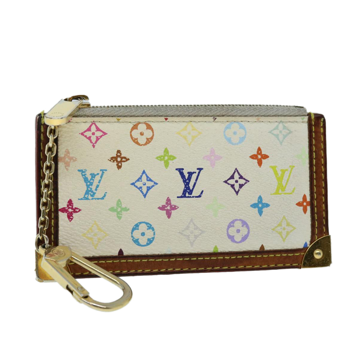 LOUIS VUITTON Monogram Multicolor Pochette Cles Purse White M92655 bs8505