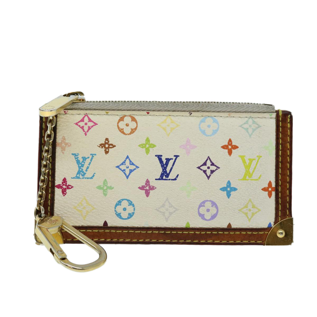 LOUIS VUITTON Monogram Multicolor Pochette Cles Purse White M92655 bs8505