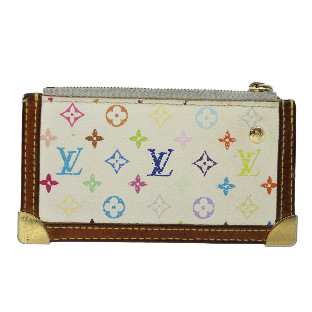 LOUIS VUITTON Monogram Multicolor Pochette Cles Purse White M92655 bs8505