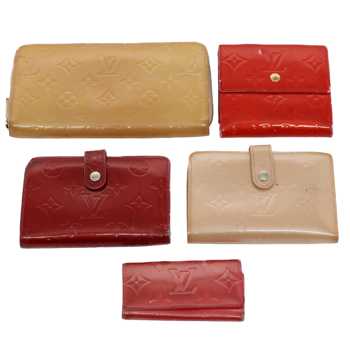 LOUIS VUITTON Monogram Vernis Key Case Wallet 5Set Beige Red LV bs8513