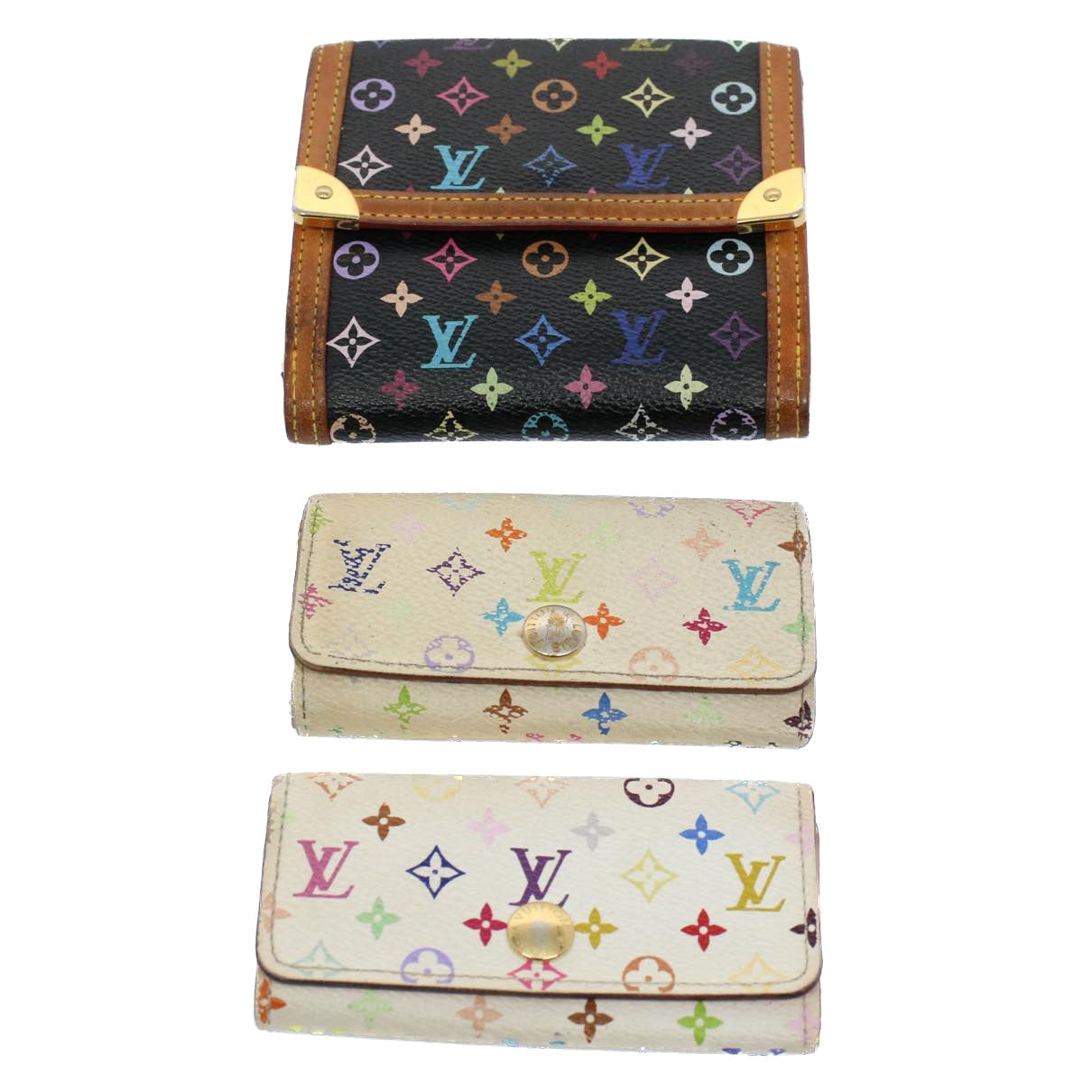 LOUIS VUITTON Monogram Multicolor Wallet Key Case 4Set White Black bs8515
