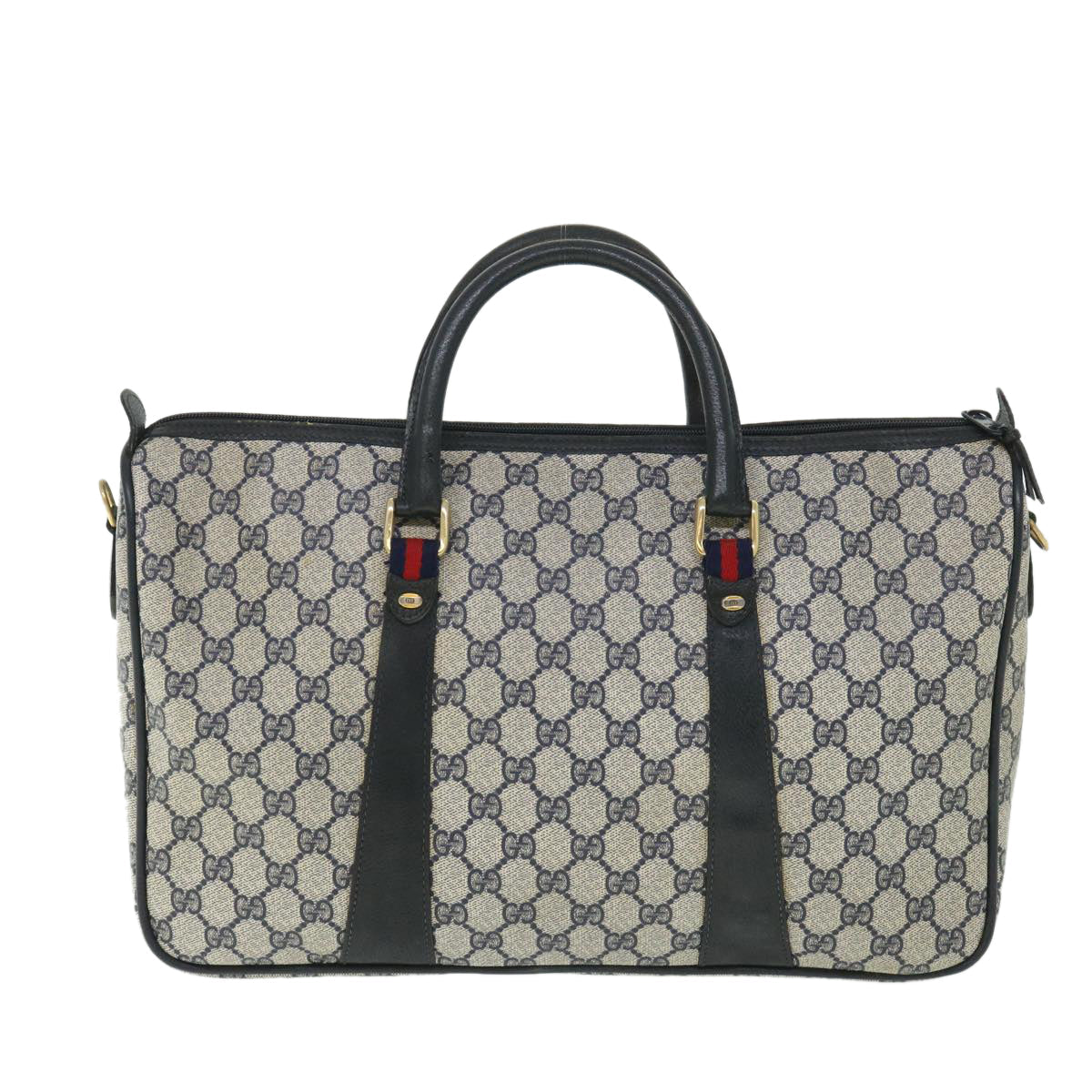 Luxury Gucci GG Canvas Sherry Line Boston Bag PVC Leather Gray Red Navy  bs8628