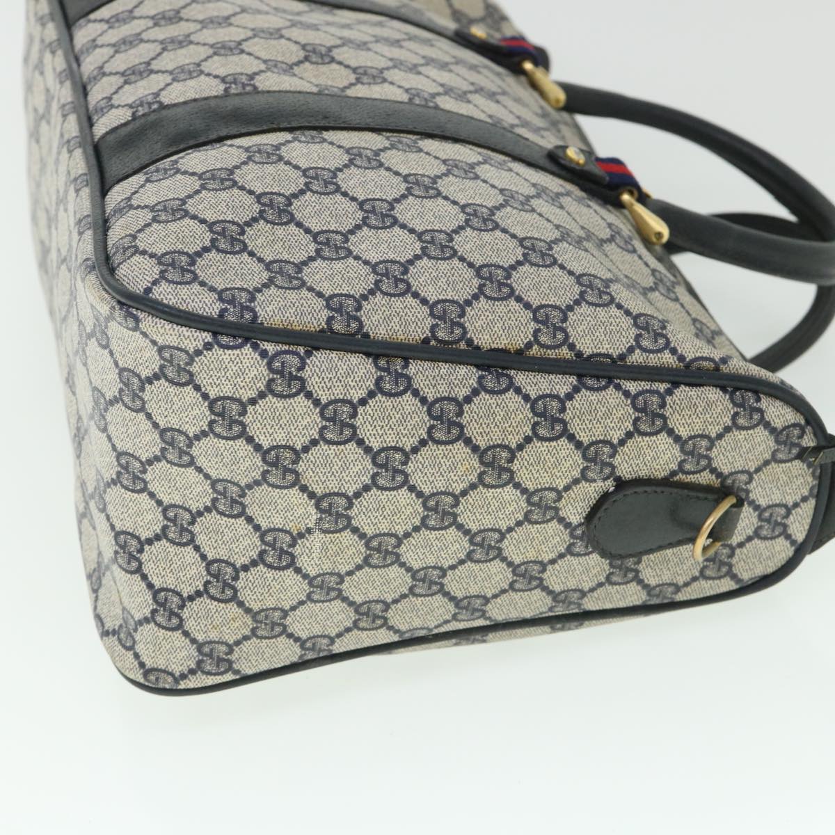 Luxury Gucci GG Canvas Sherry Line Boston Bag PVC Leather Gray Red Navy  bs8628