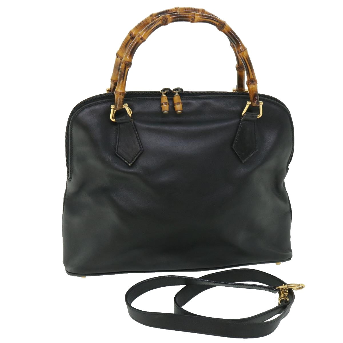Luxury Gucci Bamboo Hand Bag Leather 2way Black 000 1186 0289  bs8639