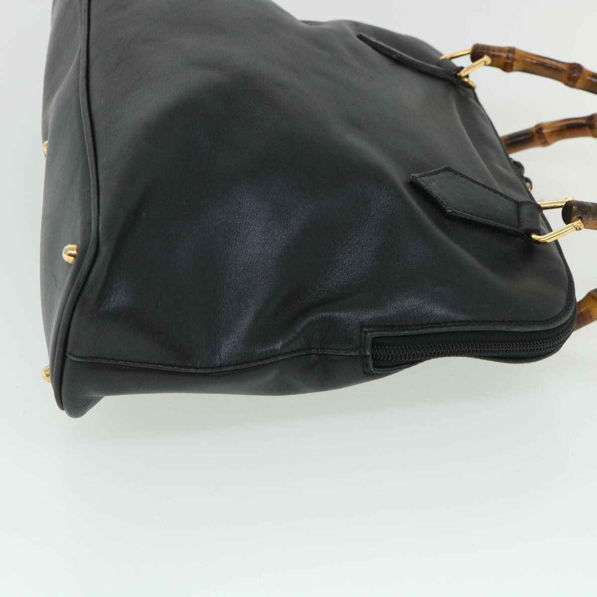 Luxury Gucci Bamboo Hand Bag Leather 2way Black 000 1186 0289  bs8639
