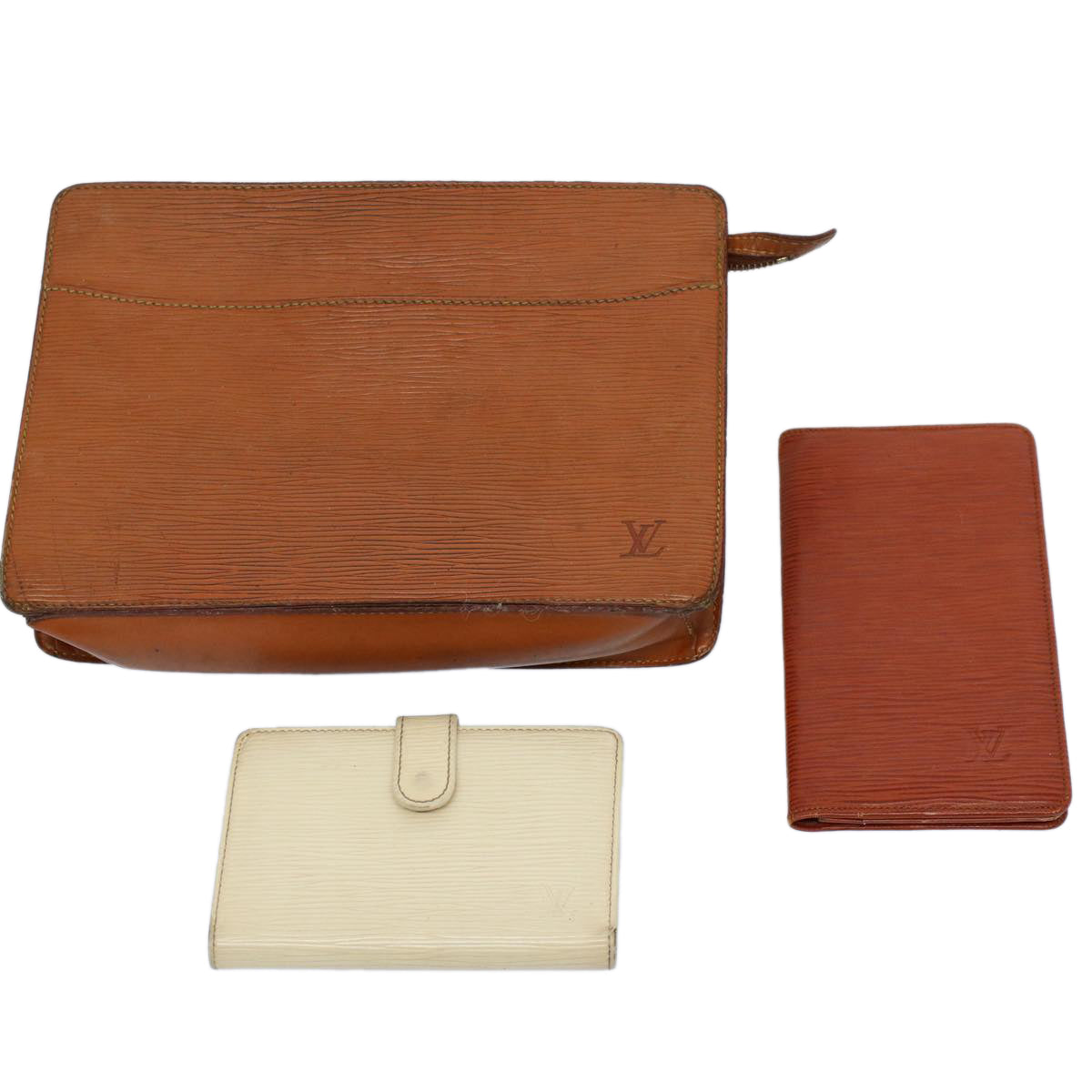 LOUIS VUITTON Epi Wallet Clutch Bag 3Set Brown White LV bs8652