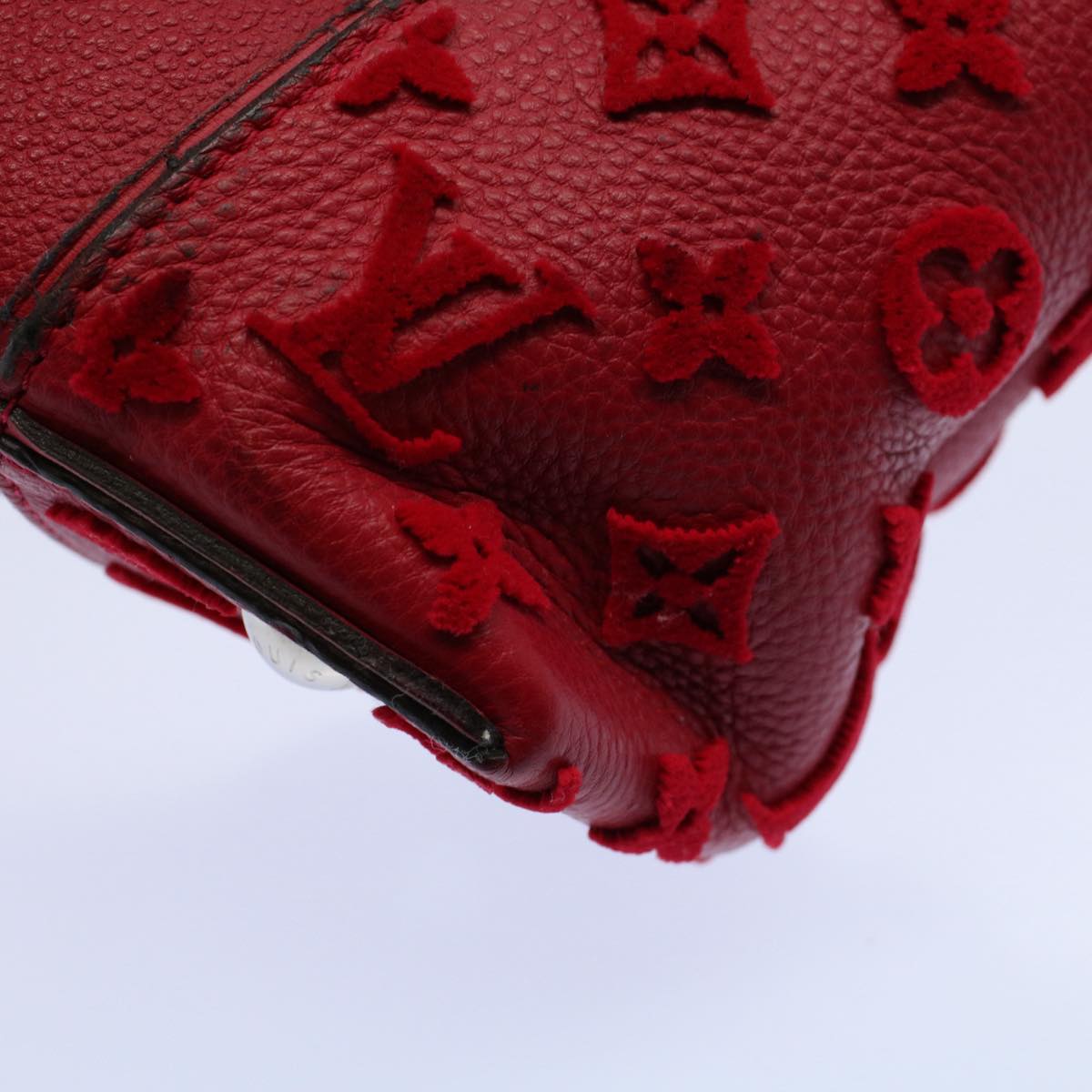 LOUIS VUITTON Monogram Velours Tote W PM Tote Bag Red M94637 LV bs8832