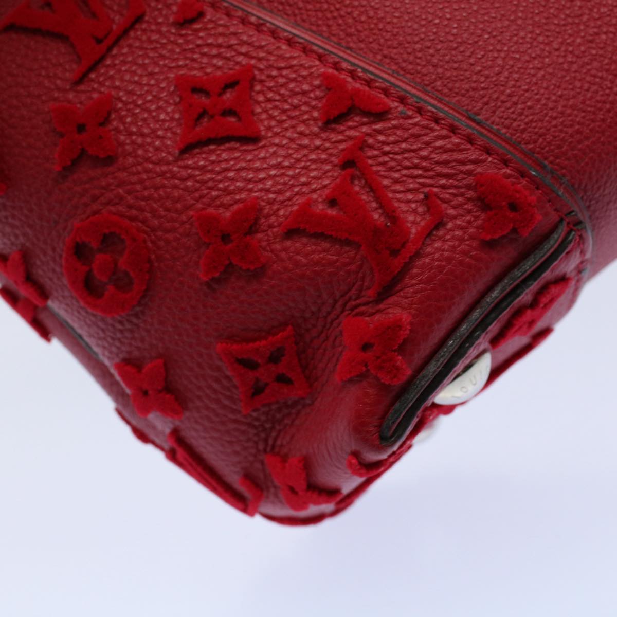 LOUIS VUITTON Monogram Velours Tote W PM Tote Bag Red M94637 LV bs8832