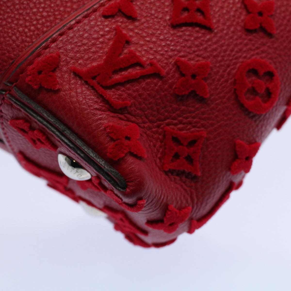 LOUIS VUITTON Monogram Velours Tote W PM Tote Bag Red M94637 LV bs8832