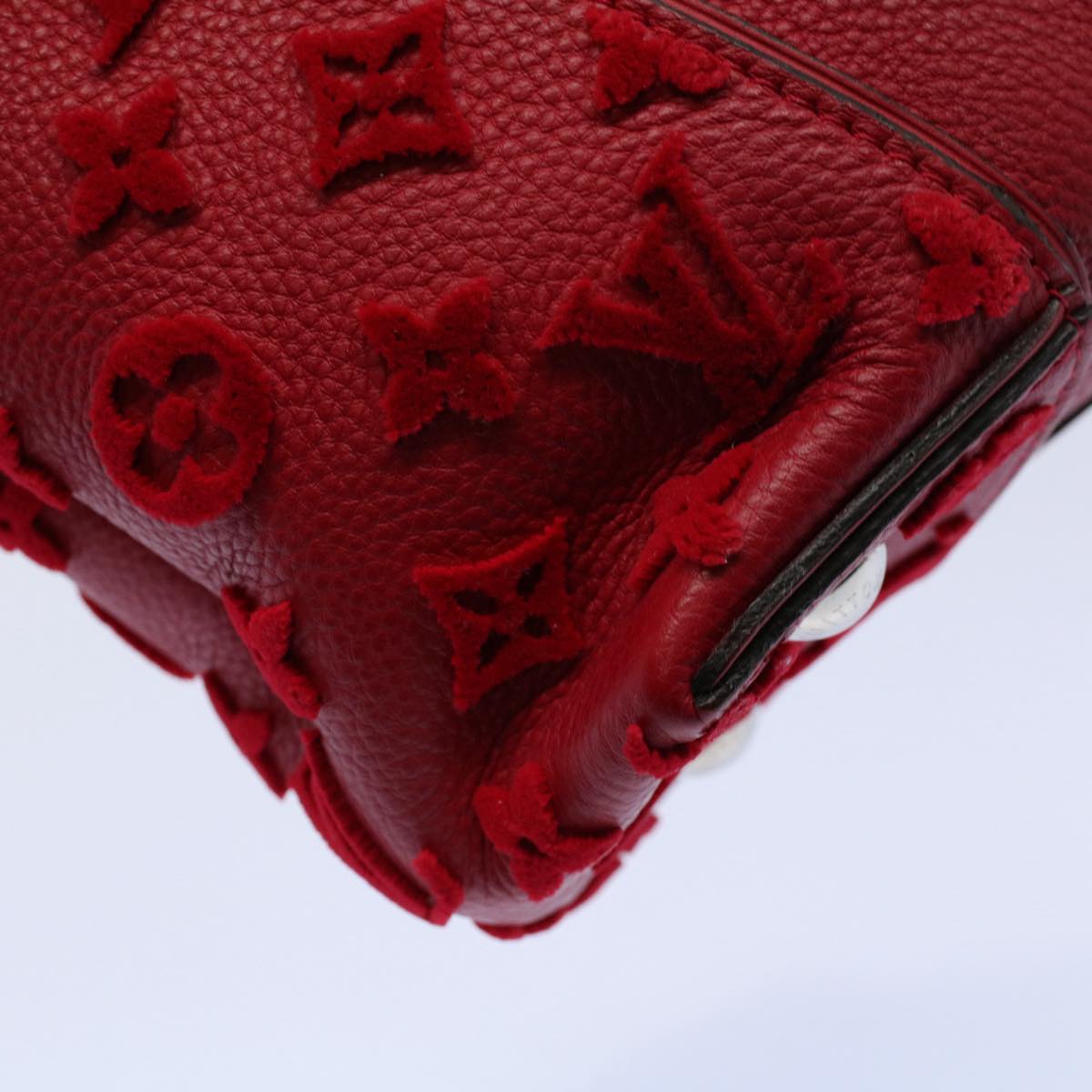 LOUIS VUITTON Monogram Velours Tote W PM Tote Bag Red M94637 LV bs8832