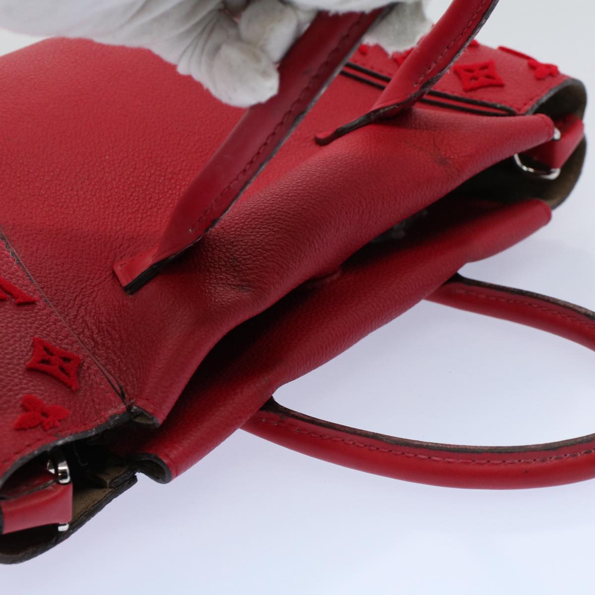 LOUIS VUITTON Monogram Velours Tote W PM Tote Bag Red M94637 LV bs8832