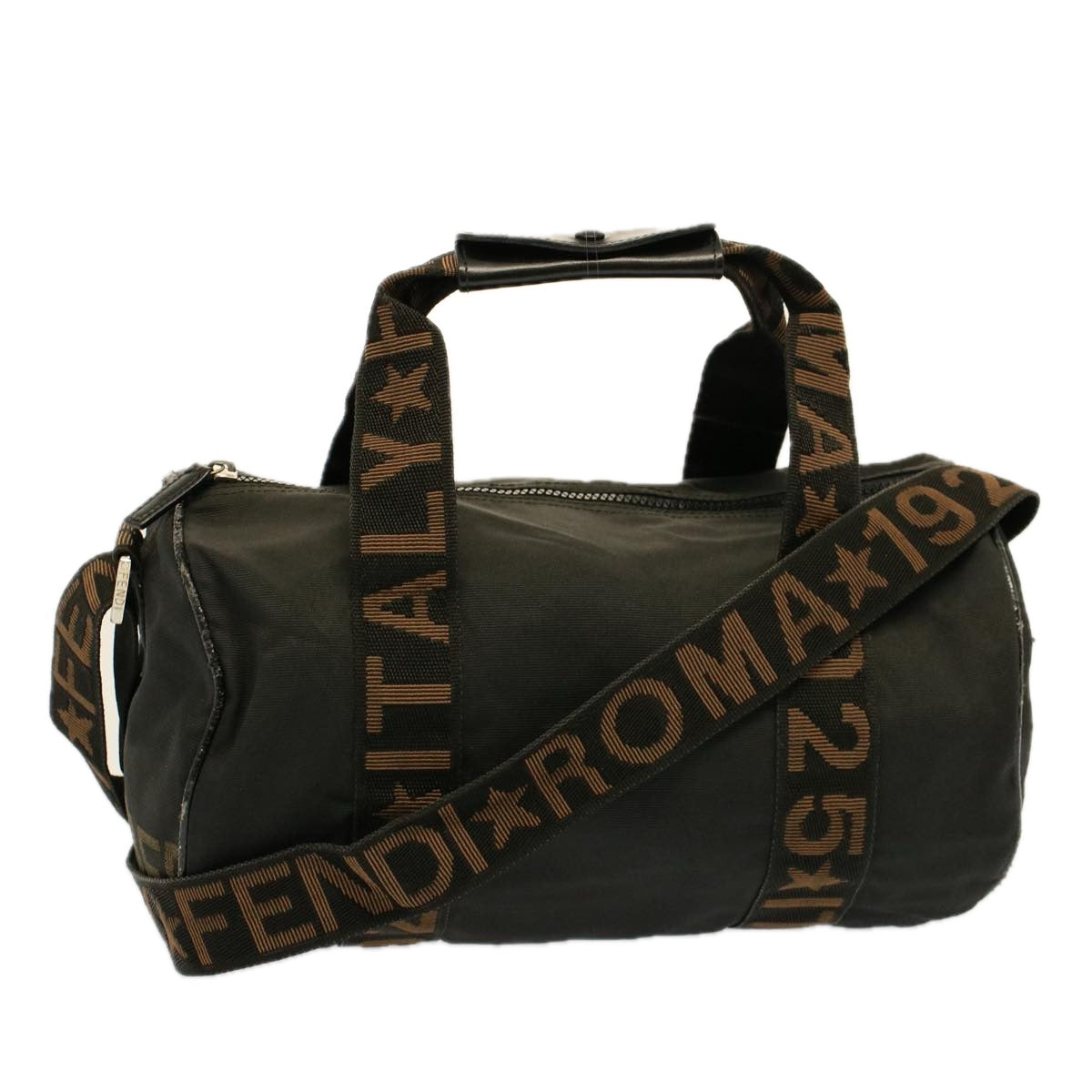 Luxury FendiBoston Bag Nylon 2way Brown Blackbs8911